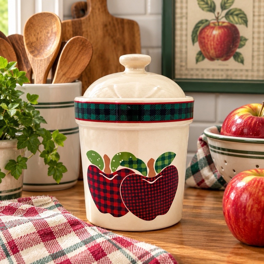 Applejack Ingleman 6"Canister Plaid Apple International Y2K, 90's Cozy Kitchen